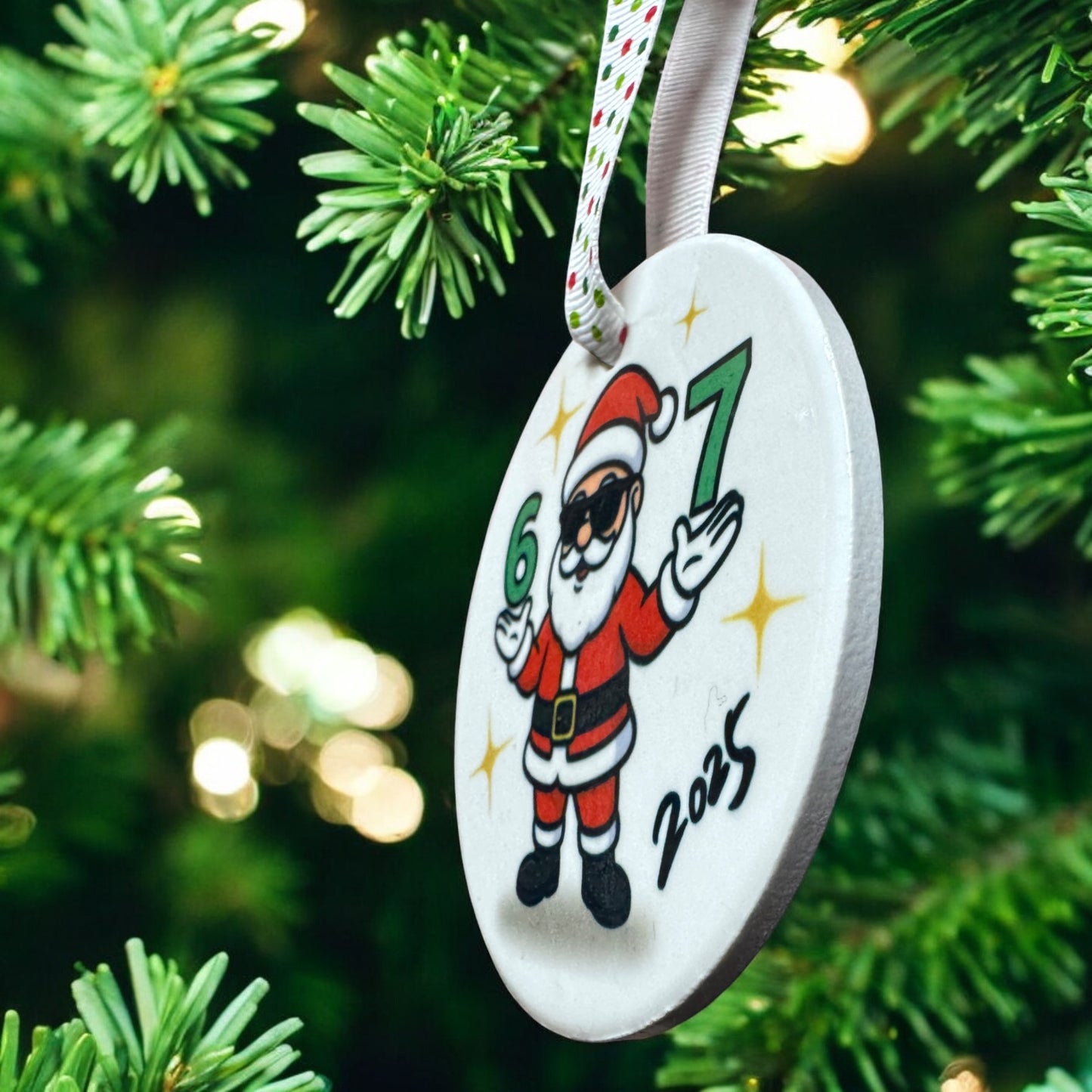 Santa Claus “6–7” Ceramic Christmas Ornament – Gen Z Custom Holiday Gift