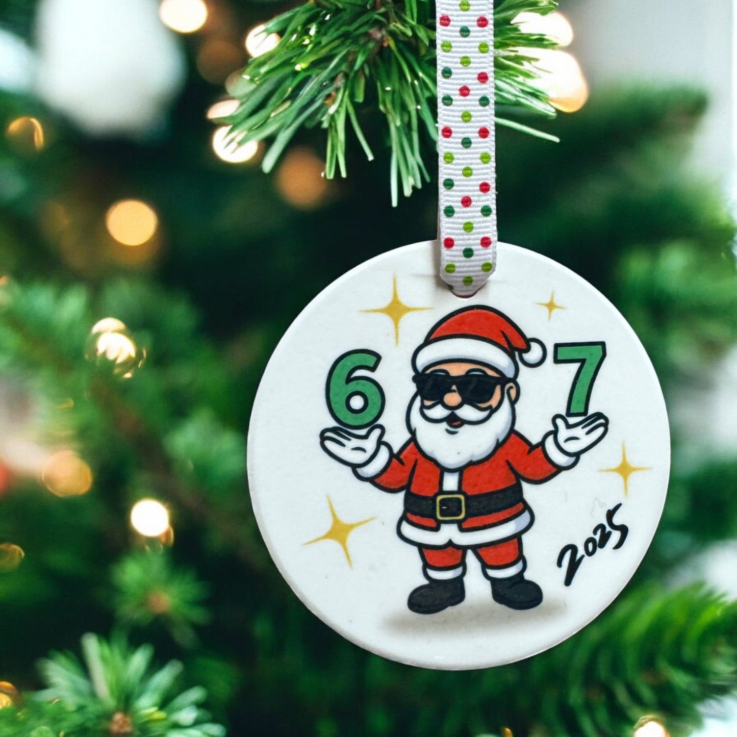 Santa Claus “6–7” Ceramic Christmas Ornament – Gen Z Custom Holiday Gift