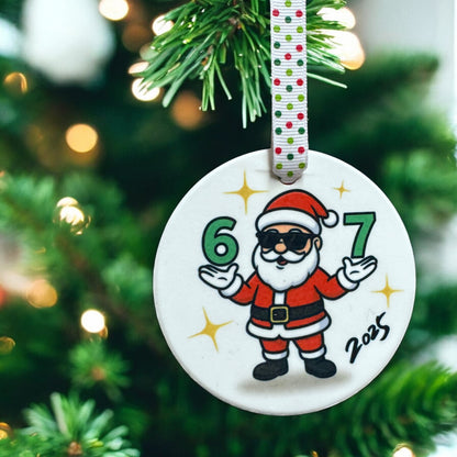 Santa Claus “6–7” Ceramic Christmas Ornament – Gen Z Custom Holiday Gift
