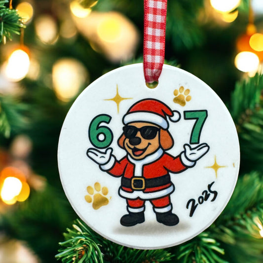 Santa Paws “6–7” Ceramic Christmas Ornament – Gen Z Custom Holiday Gift