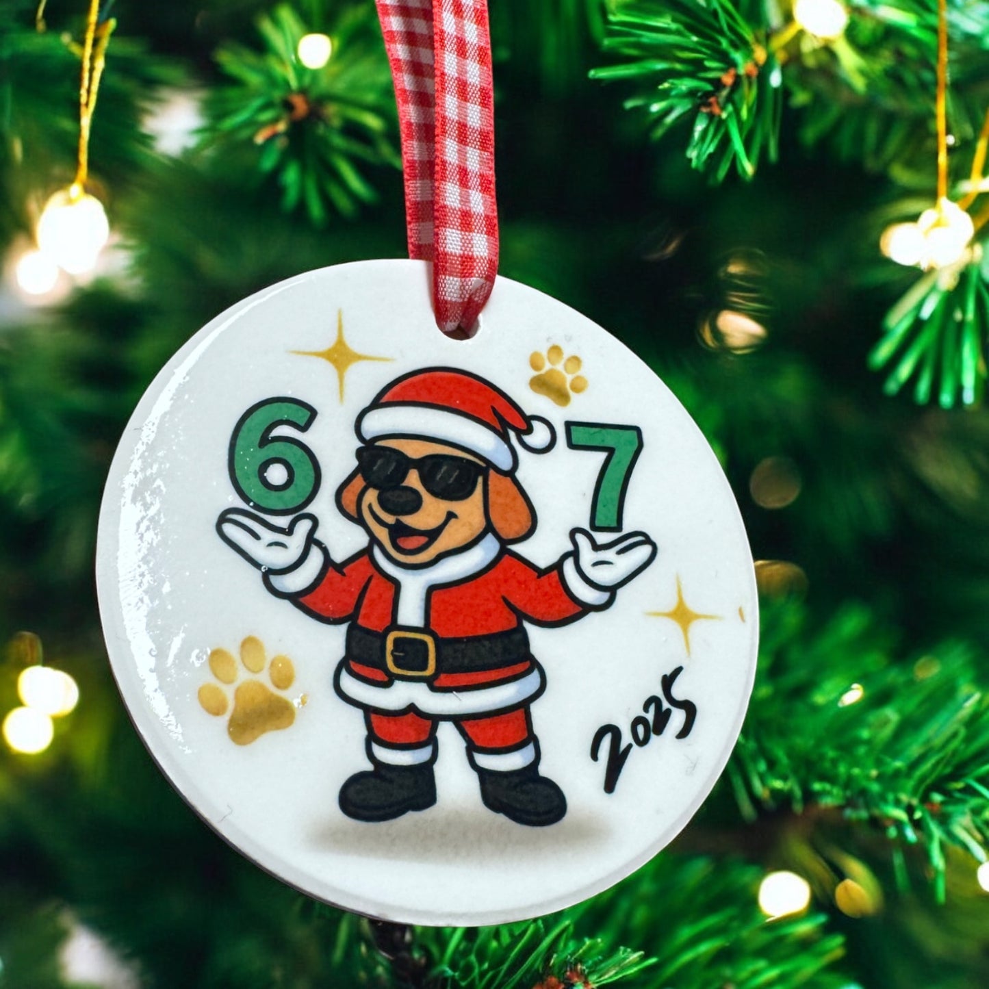 Santa Paws “6–7” Ceramic Christmas Ornament – Gen Z Custom Holiday Gift