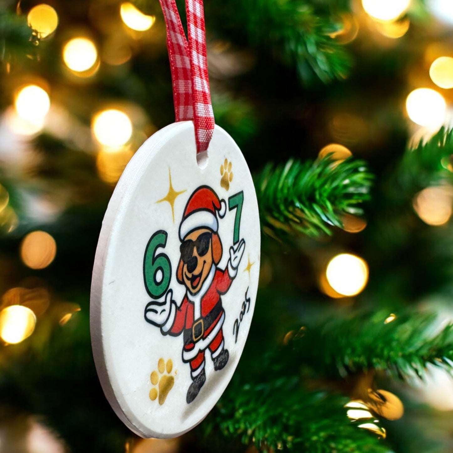 Santa Paws “6–7” Ceramic Christmas Ornament – Gen Z Custom Holiday Gift