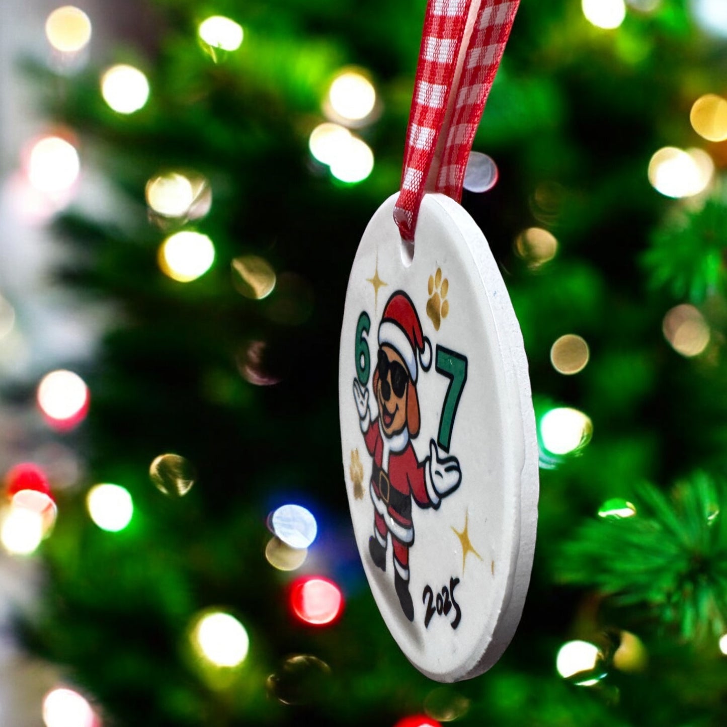 Santa Paws “6–7” Ceramic Christmas Ornament – Gen Z Custom Holiday Gift