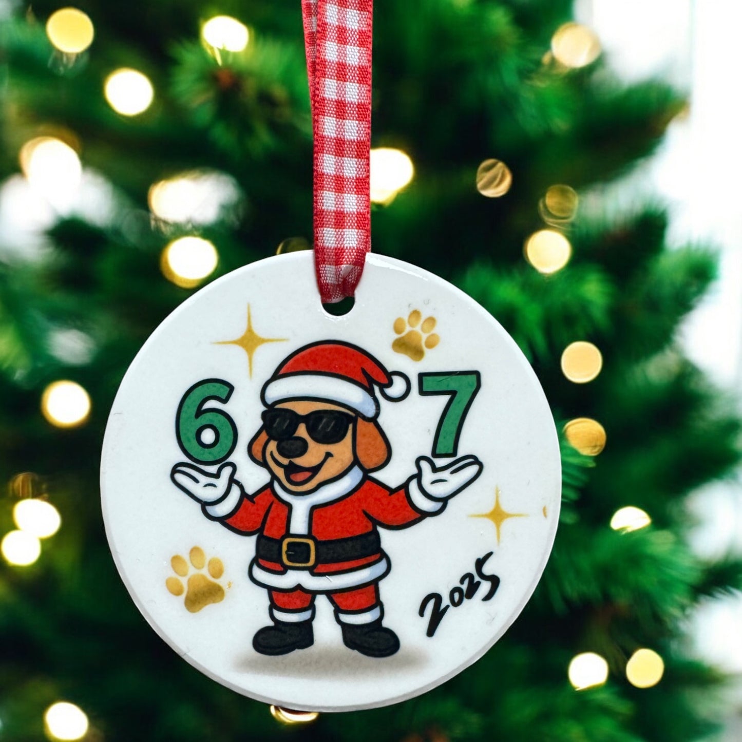 Santa Paws “6–7” Ceramic Christmas Ornament – Gen Z Custom Holiday Gift