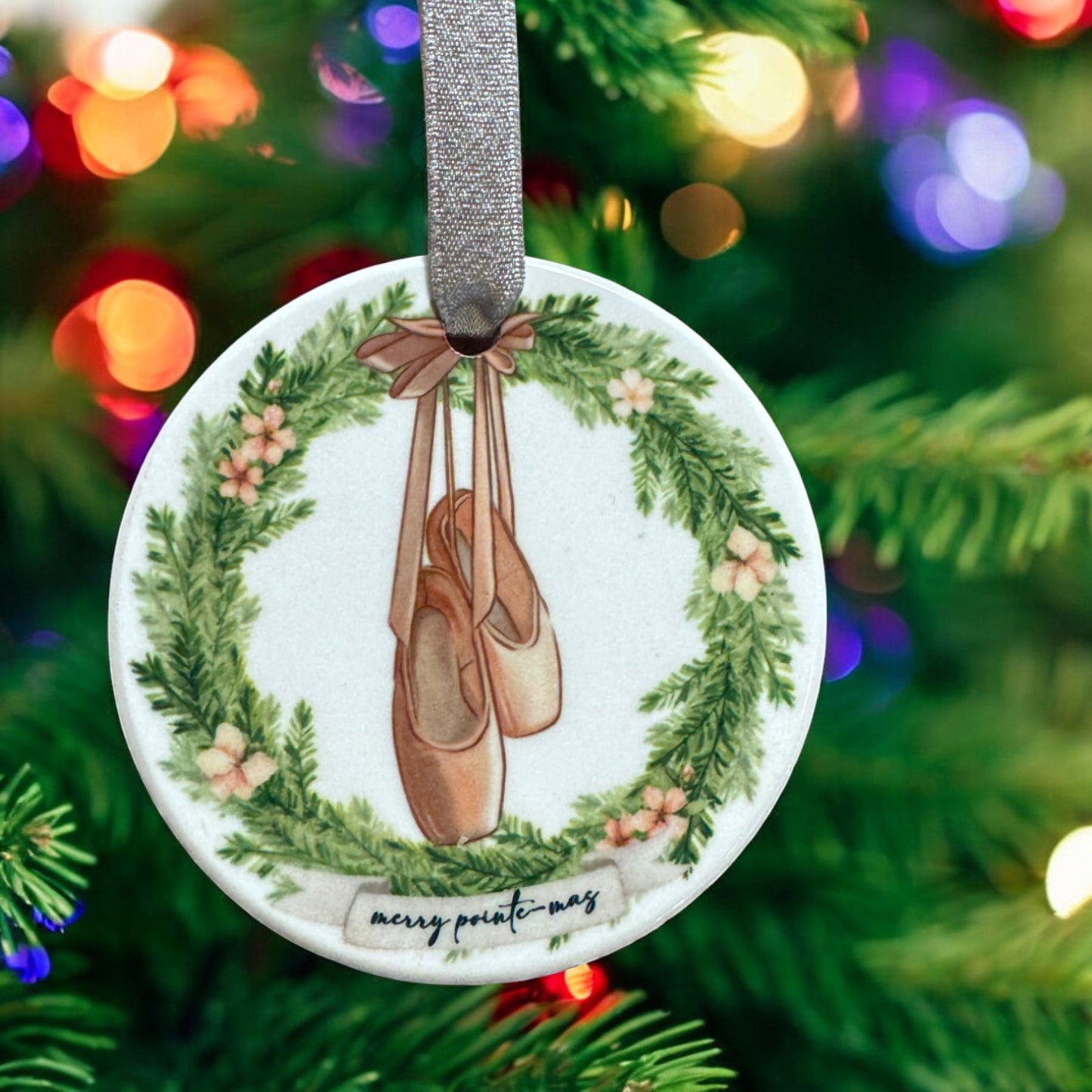 Merry Pointe-mas Ballet Christmas Ceramic Ornament – Pink Pointe Shoes Holiday Keepsake