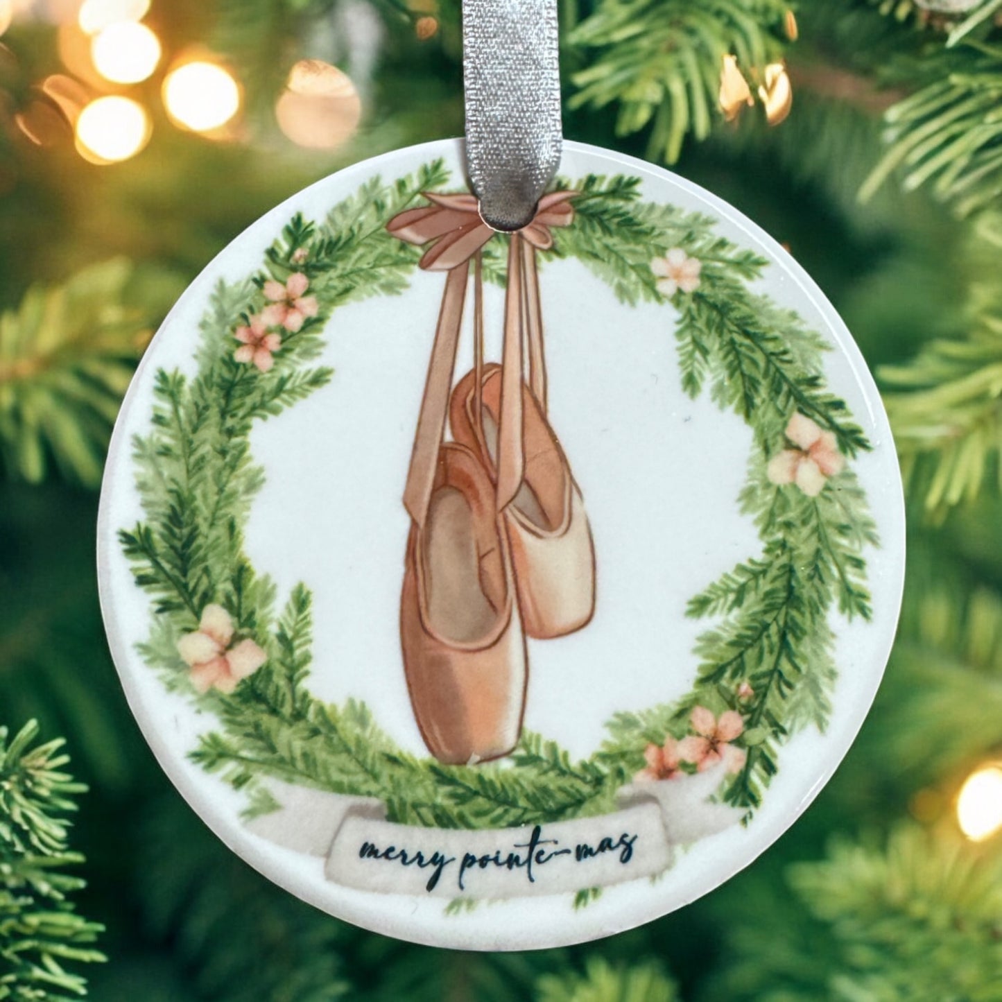 Merry Pointe-mas Ballet Christmas Ceramic Ornament – Pink Pointe Shoes Holiday Keepsake