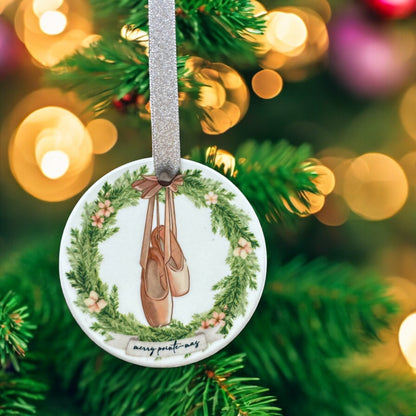 Merry Pointe-mas Ballet Christmas Ceramic Ornament – Pink Pointe Shoes Holiday Keepsake