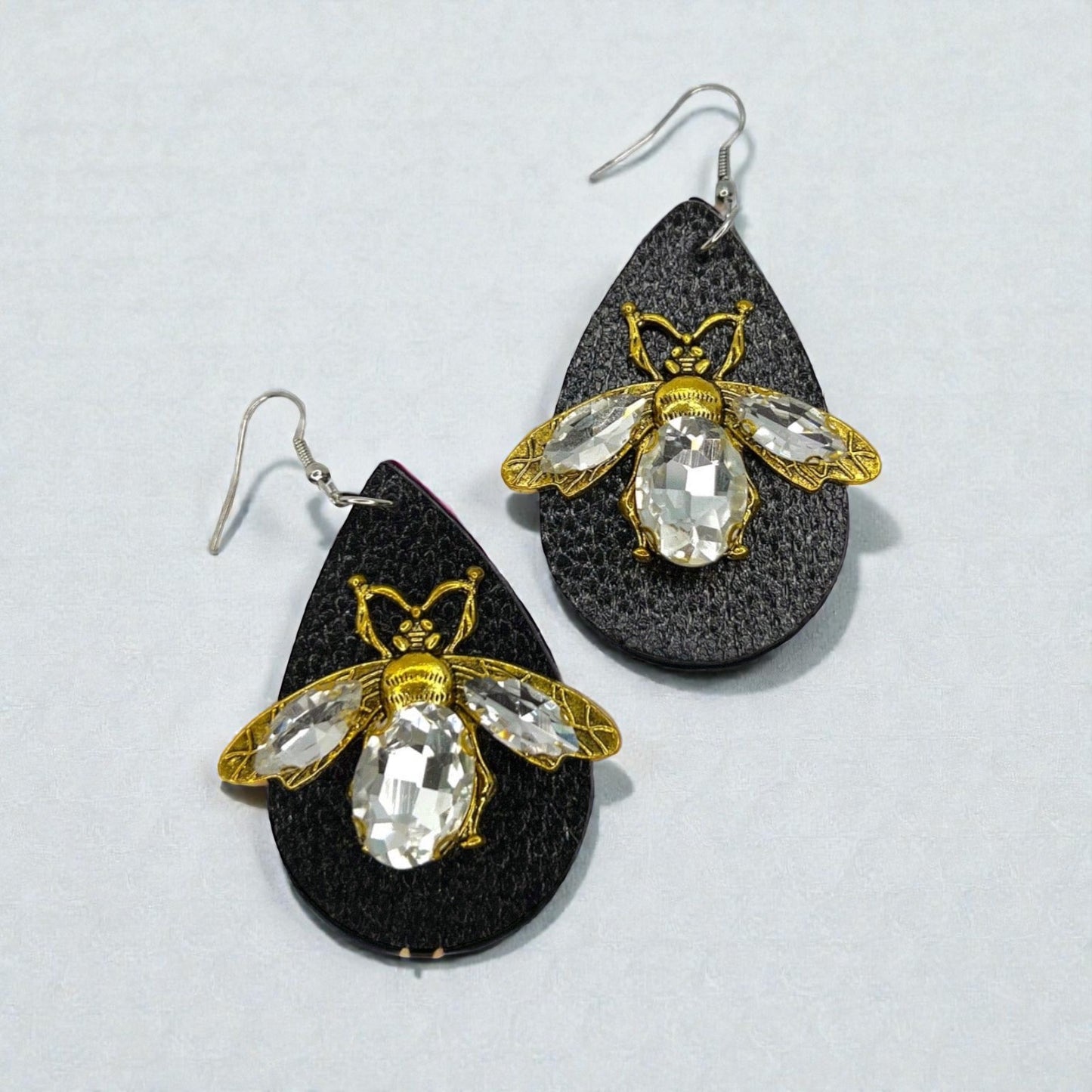 Rhinestone Bee Earrings | Black & Gold Bumblebee Statement Earrings | Honeybee Beaded Earrings