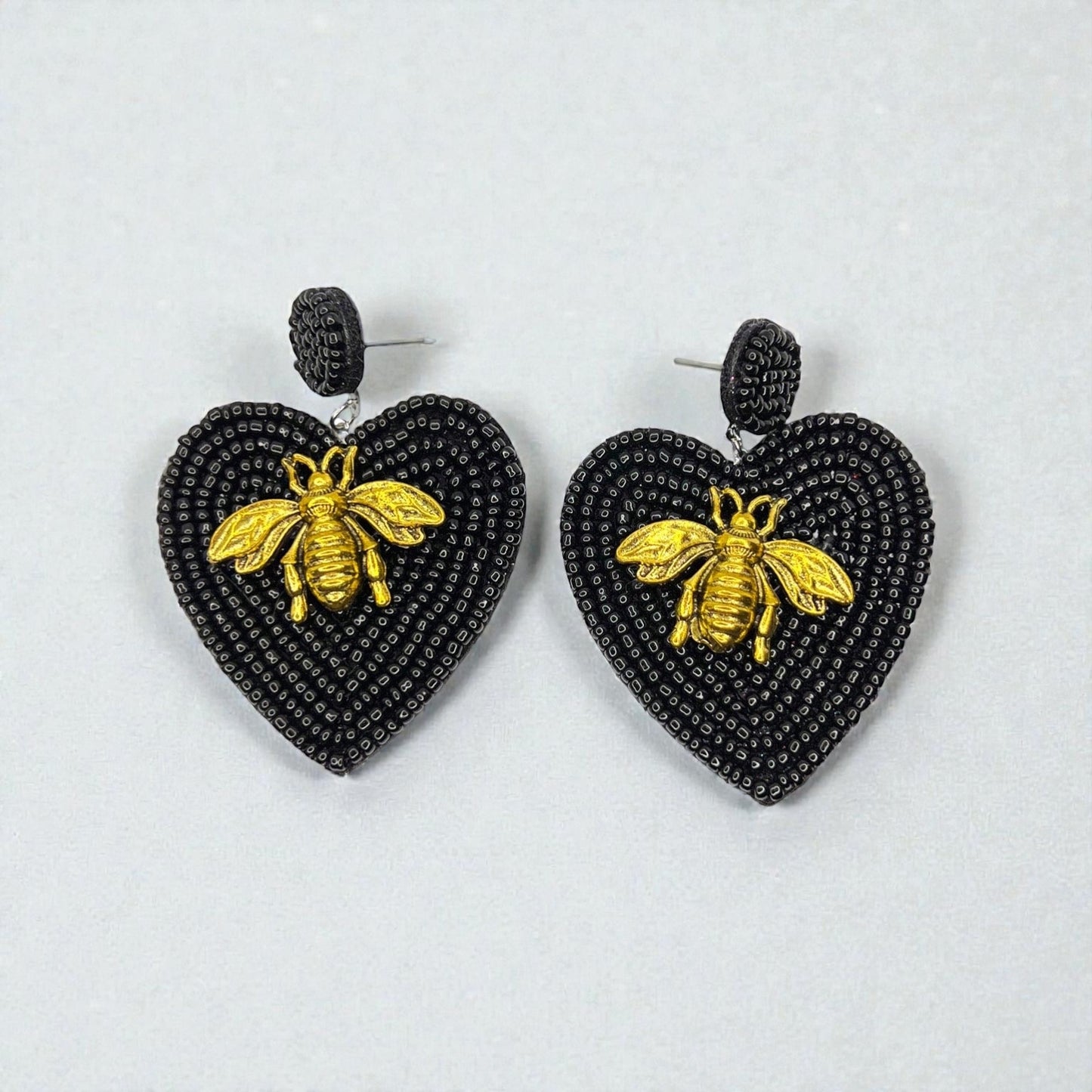 Rhinestone Bee Earrings | Black & Gold Bumblebee Statement Earrings | Honeybee Beaded Earrings