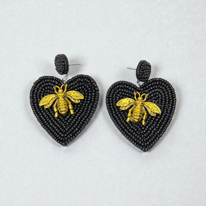 Rhinestone Bee Earrings | Black & Gold Bumblebee Statement Earrings | Honeybee Beaded Earrings