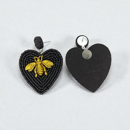 Rhinestone Bee Earrings | Black & Gold Bumblebee Statement Earrings | Honeybee Beaded Earrings