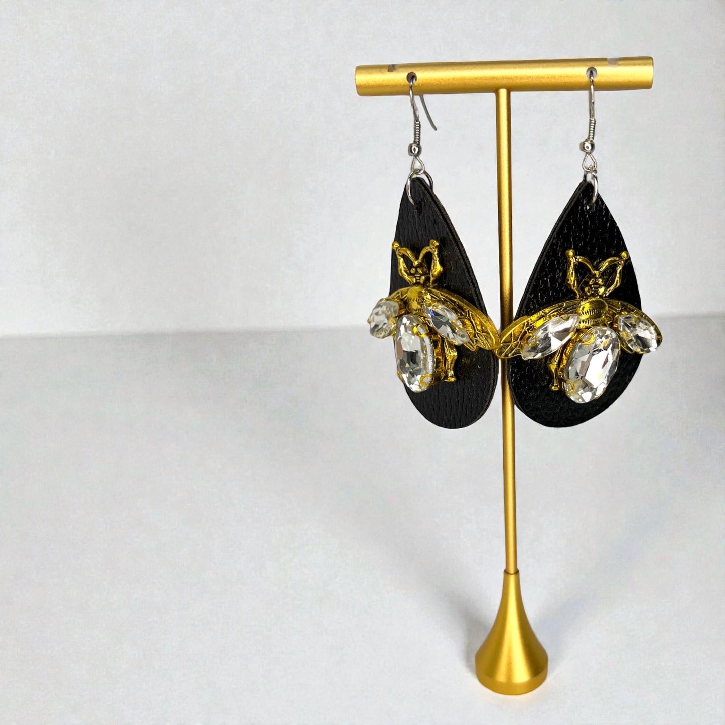 Rhinestone Bee Earrings | Black & Gold Bumblebee Statement Earrings | Honeybee Beaded Earrings