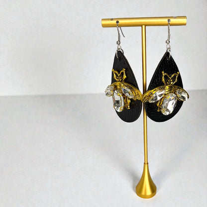 Rhinestone Bee Earrings | Black & Gold Bumblebee Statement Earrings | Honeybee Beaded Earrings