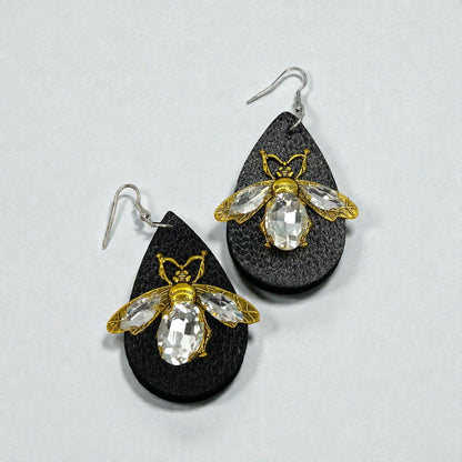 Rhinestone Bee Earrings | Black & Gold Bumblebee Statement Earrings | Honeybee Beaded Earrings