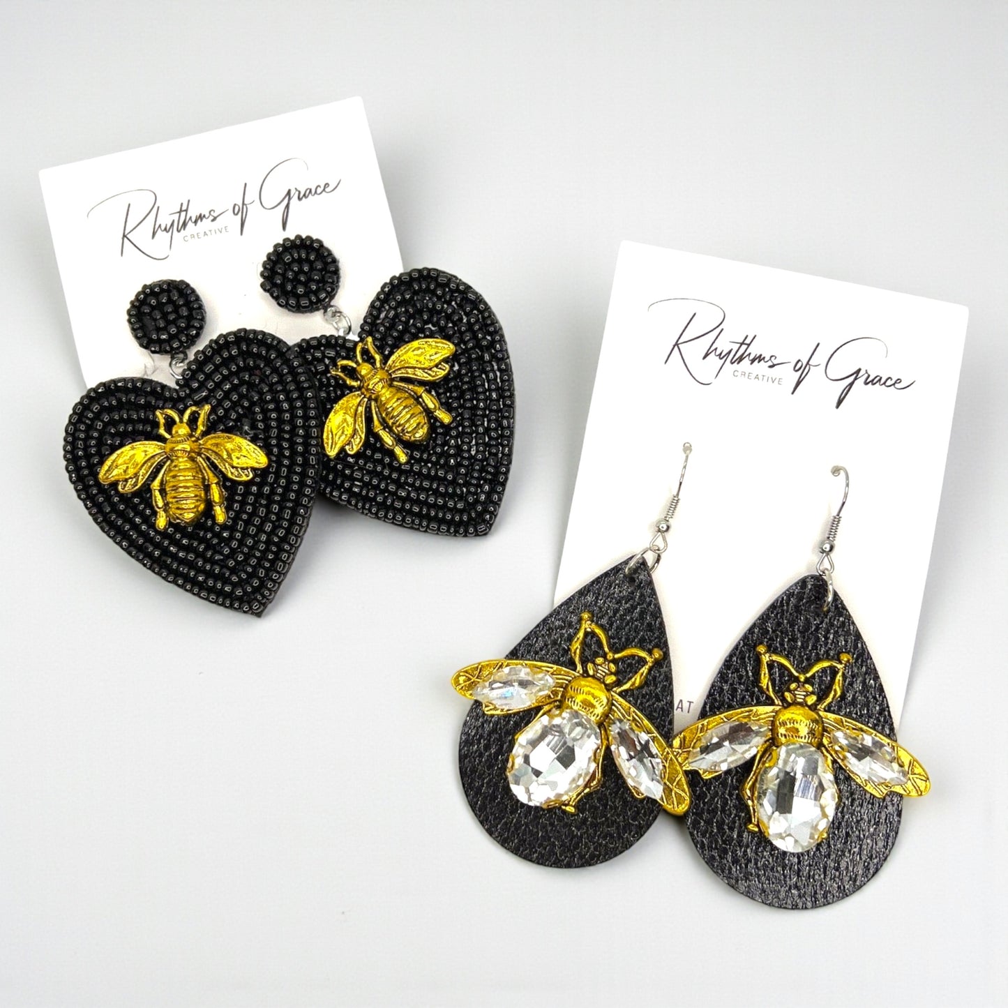 Rhinestone Bee Earrings | Black & Gold Bumblebee Statement Earrings | Honeybee Beaded Earrings