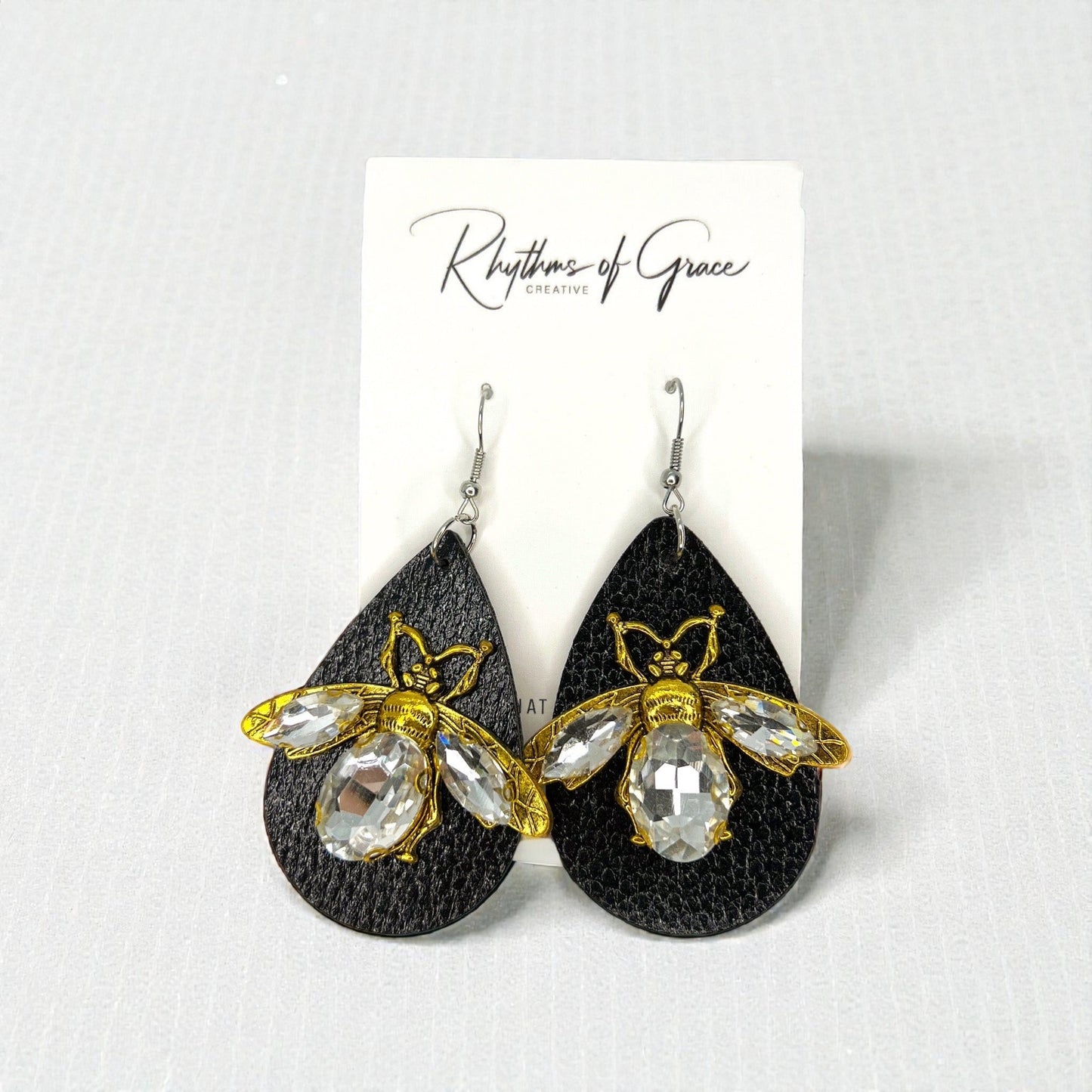 Rhinestone Bee Earrings | Black & Gold Bumblebee Statement Earrings | Honeybee Beaded Earrings