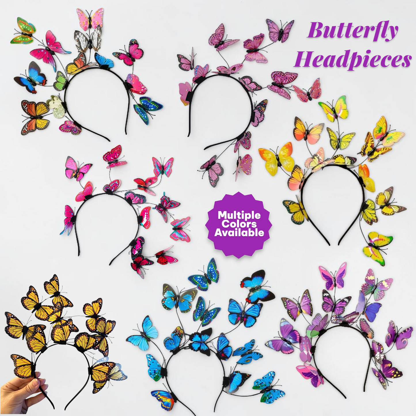 Butterfly Headband for Women – 3D Monarch Butterfly Crown | Festival, Garden Party, Boho Hair Accessory (Multiple Colors)