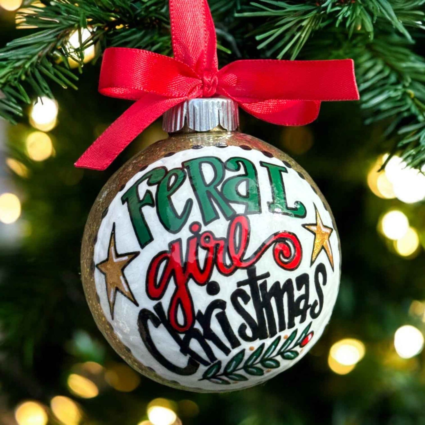 Feral Girl Christmas Ornament – Funny Hand-Painted Holiday Ornament, Personalized Gag Gift for Besties