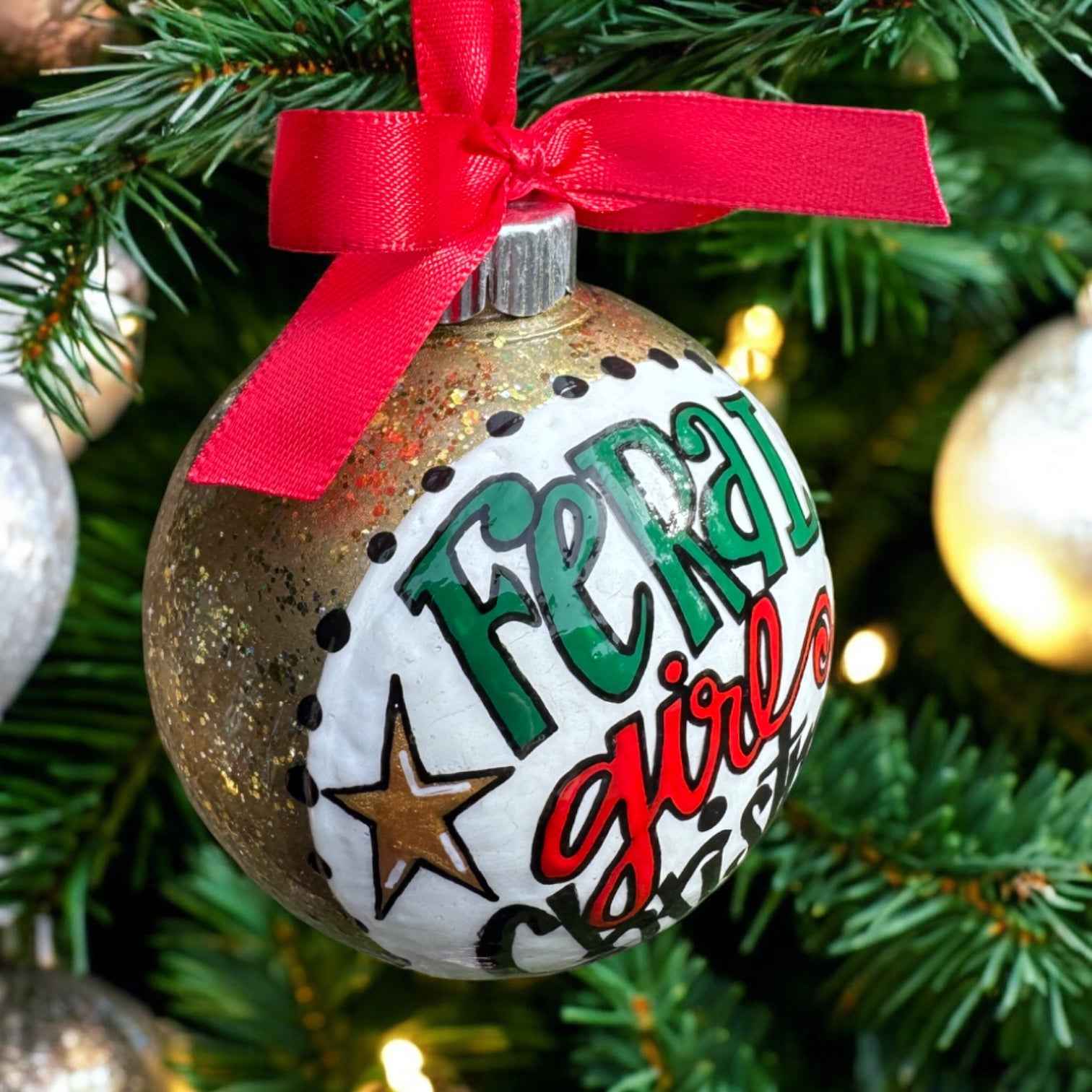 Feral Girl Christmas Ornament – Funny Hand-Painted Holiday Ornament, Personalized Gag Gift for Besties