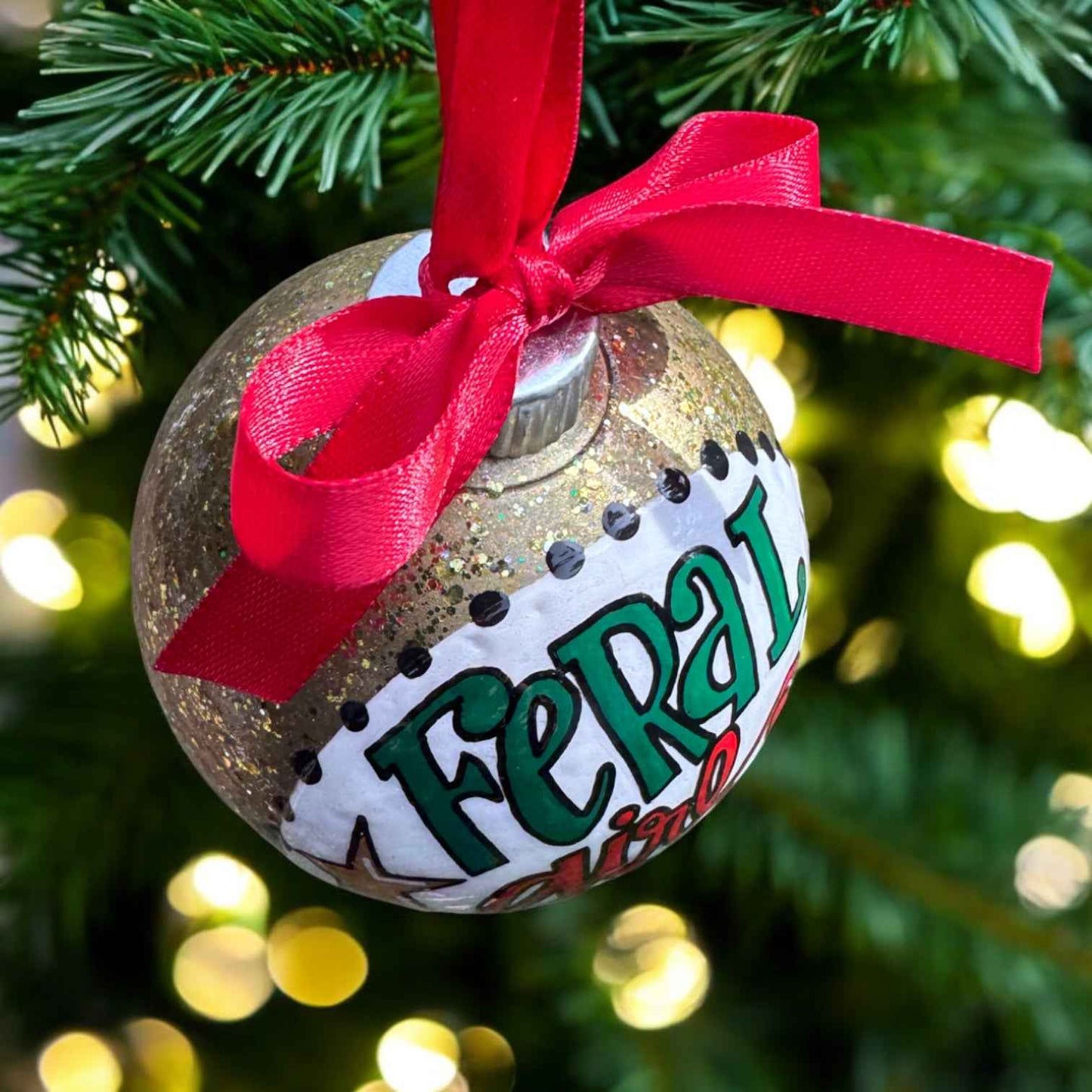 Feral Girl Christmas Ornament – Funny Hand-Painted Holiday Ornament, Personalized Gag Gift for Besties
