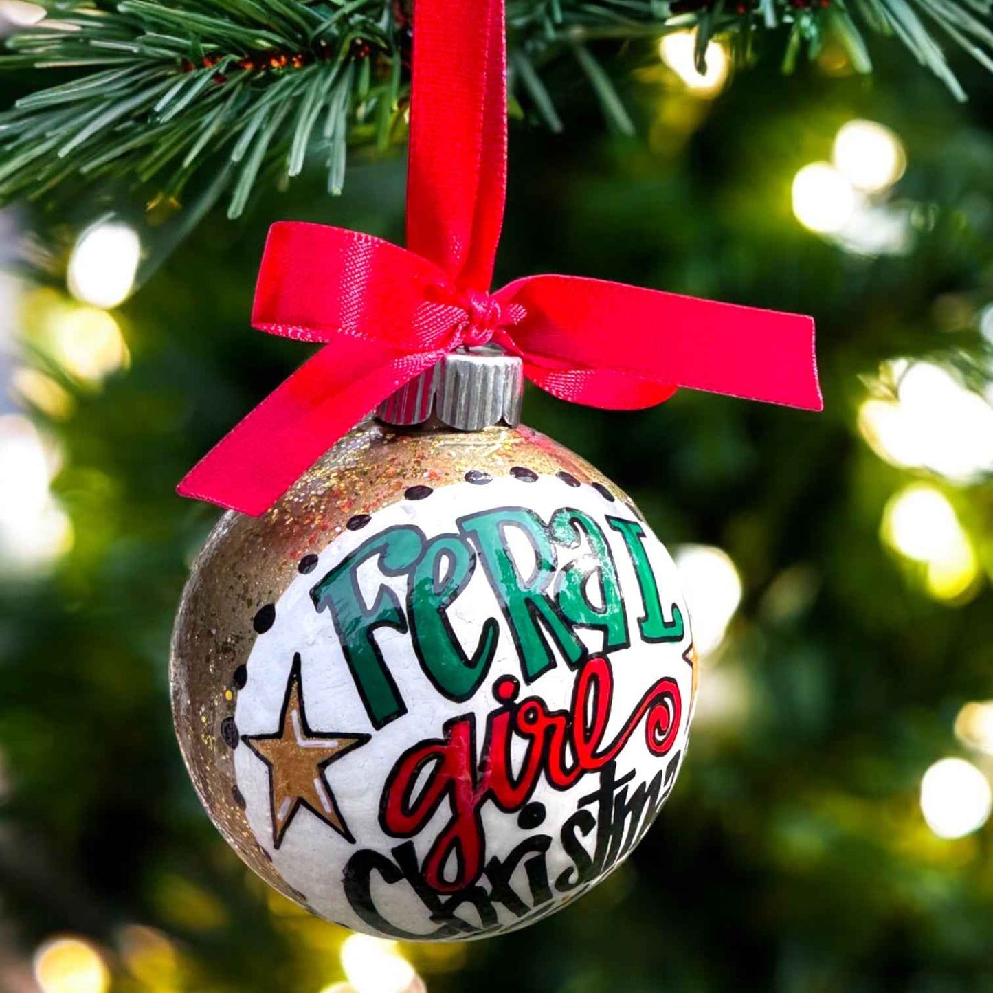 Feral Girl Christmas Ornament – Funny Hand-Painted Holiday Ornament, Personalized Gag Gift for Besties