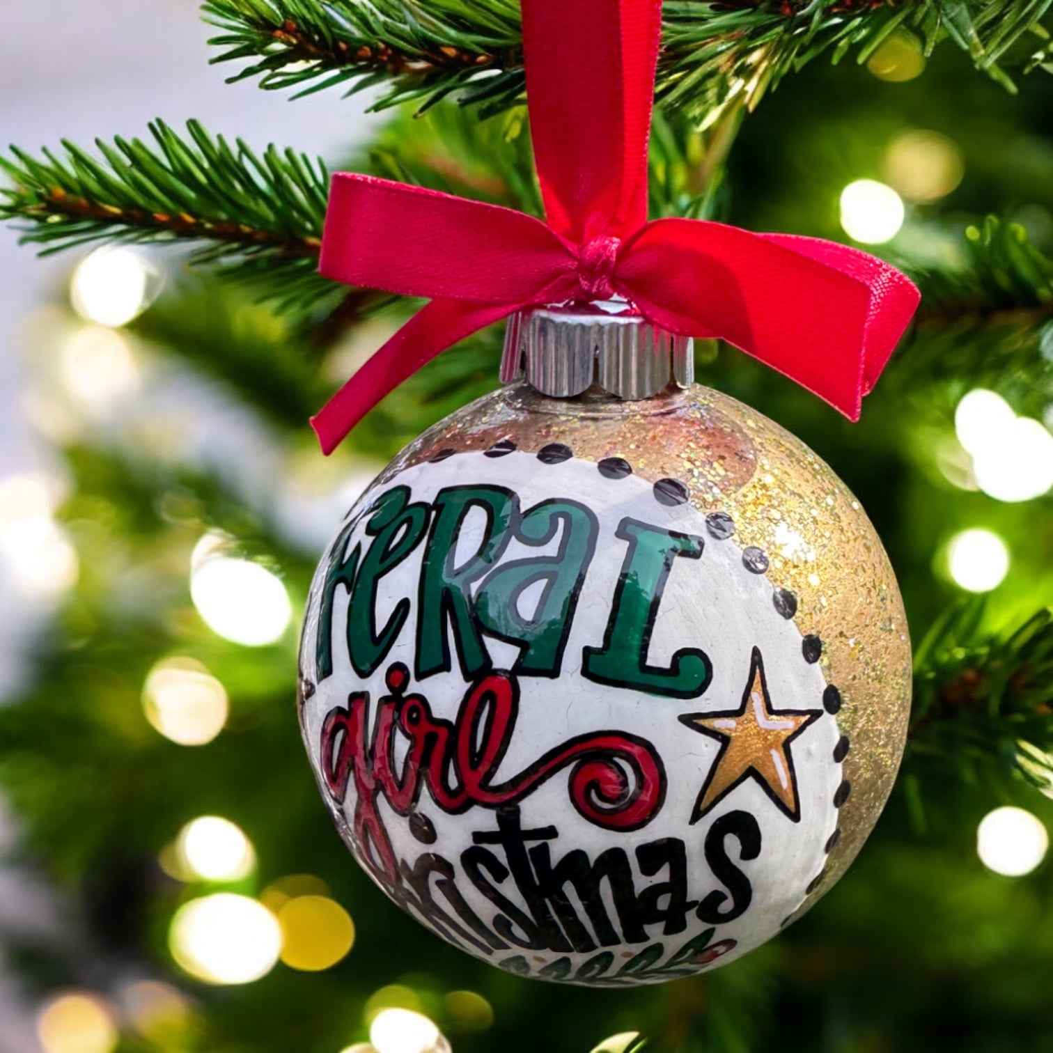 Feral Girl Christmas Ornament – Funny Hand-Painted Holiday Ornament, Personalized Gag Gift for Besties