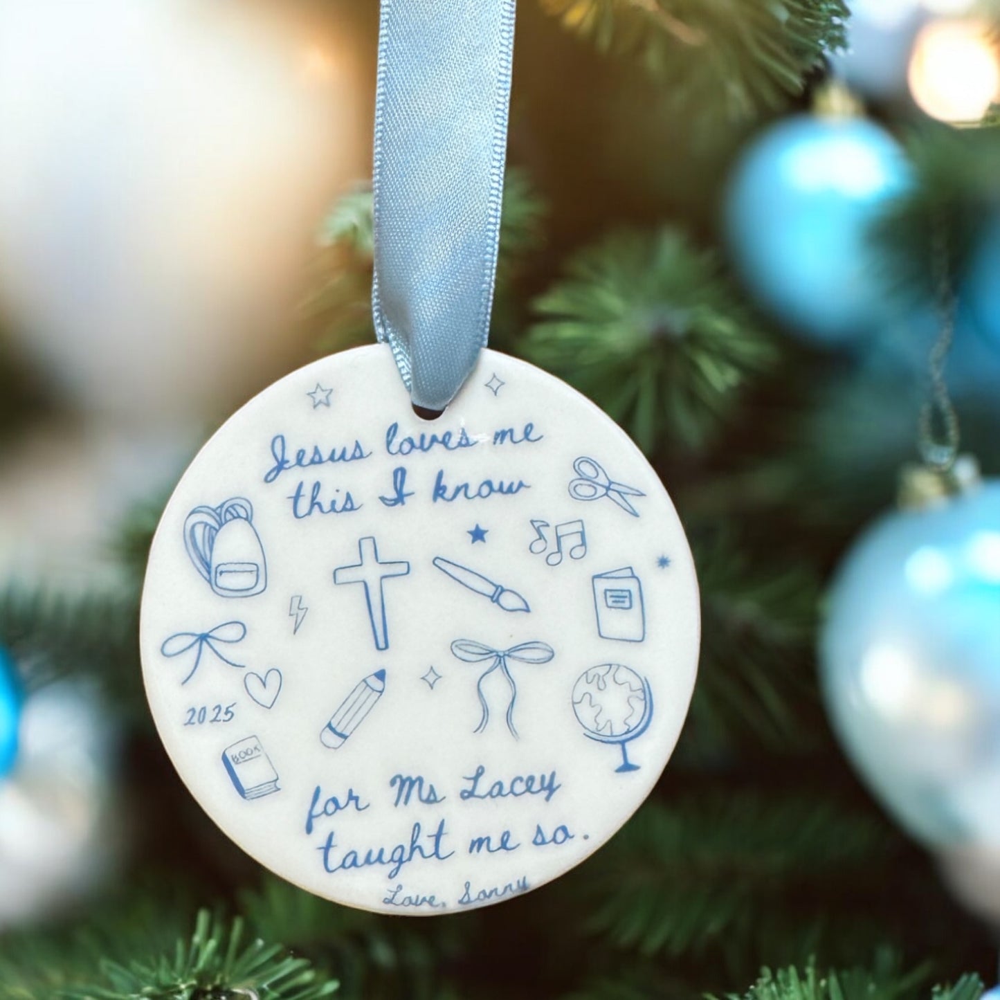 “Jesus Loves Me, This I Know” Personalized Teacher Ornament