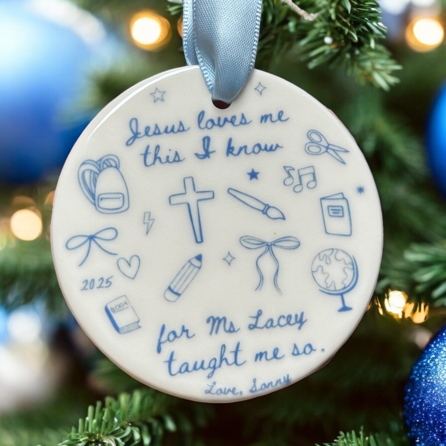 “Jesus Loves Me, This I Know” Personalized Teacher Ornament