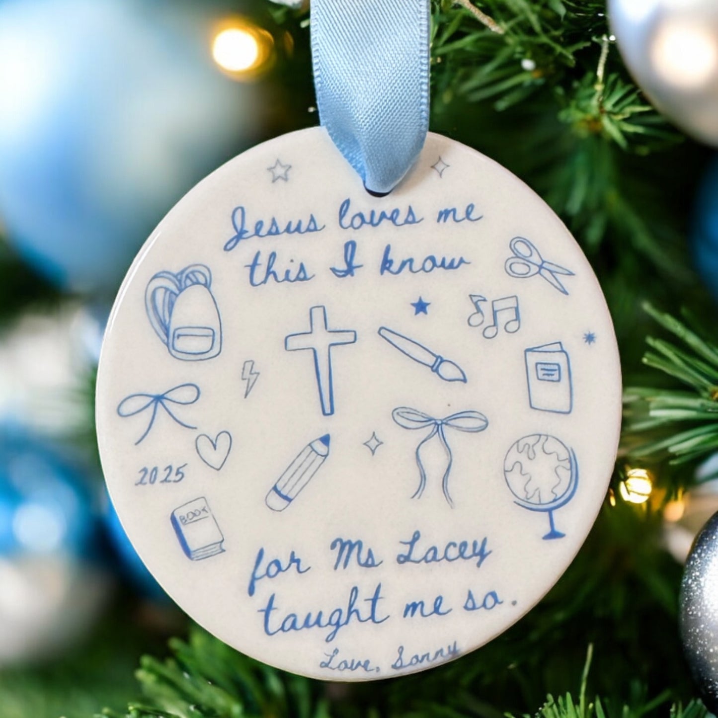 “Jesus Loves Me, This I Know” Personalized Teacher Ornament