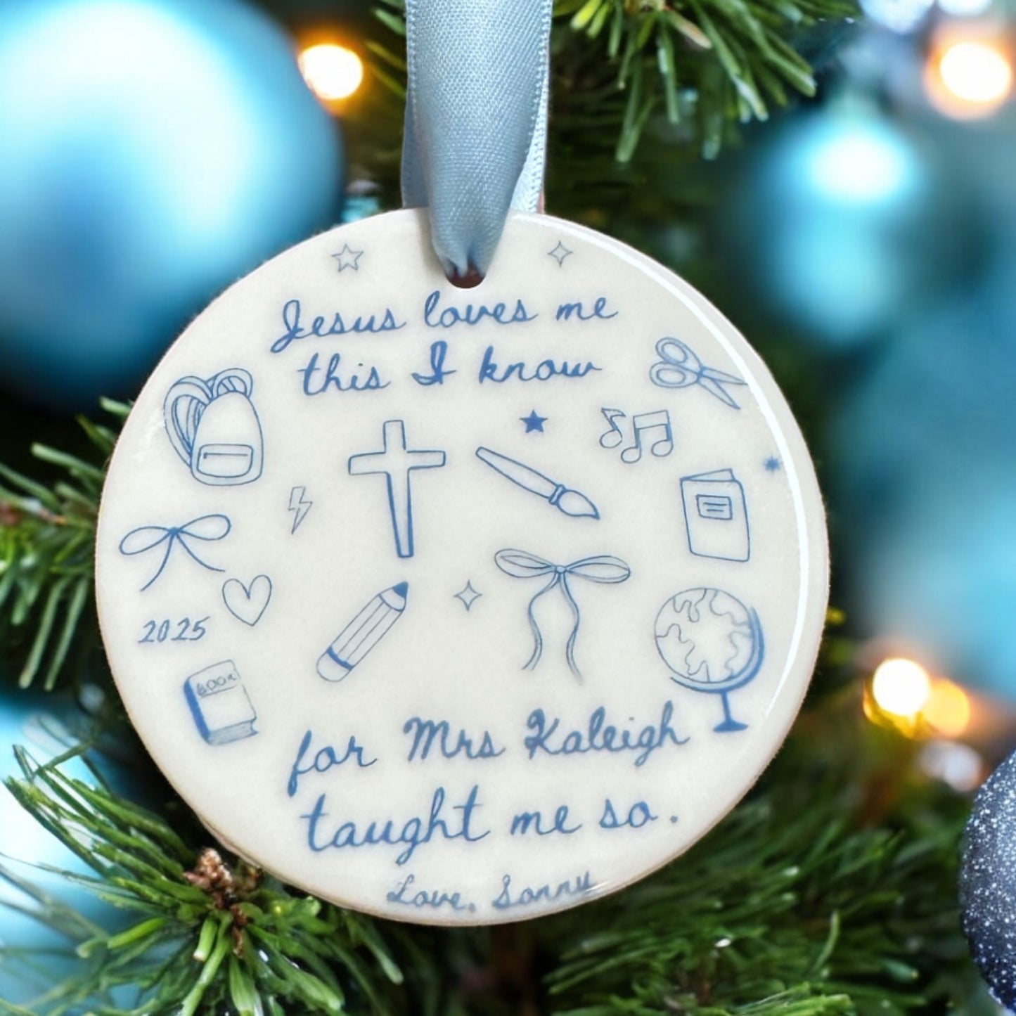 “Jesus Loves Me, This I Know” Personalized Teacher Ornament