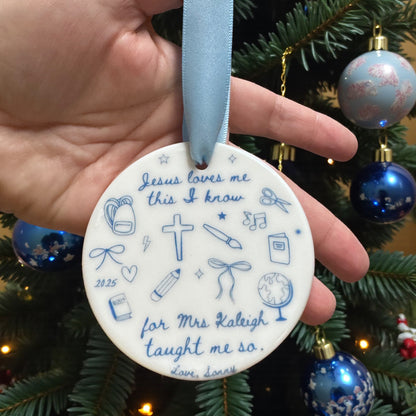 “Jesus Loves Me, This I Know” Personalized Teacher Ornament