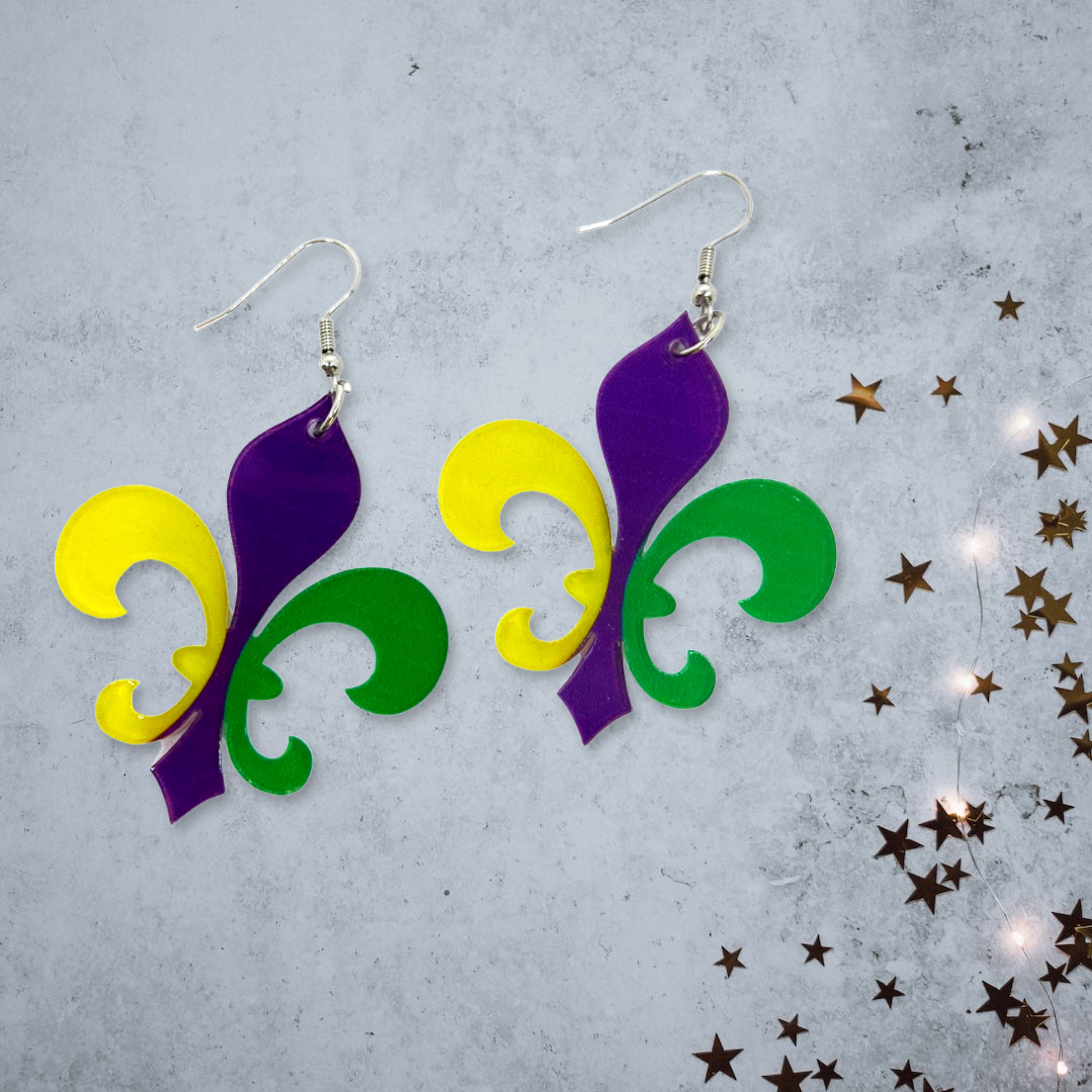 Fleur de Lis Dangle Earrings: Sparkle & Celebrate Mardi Gras in Style! - Rhythms of Grace Creative