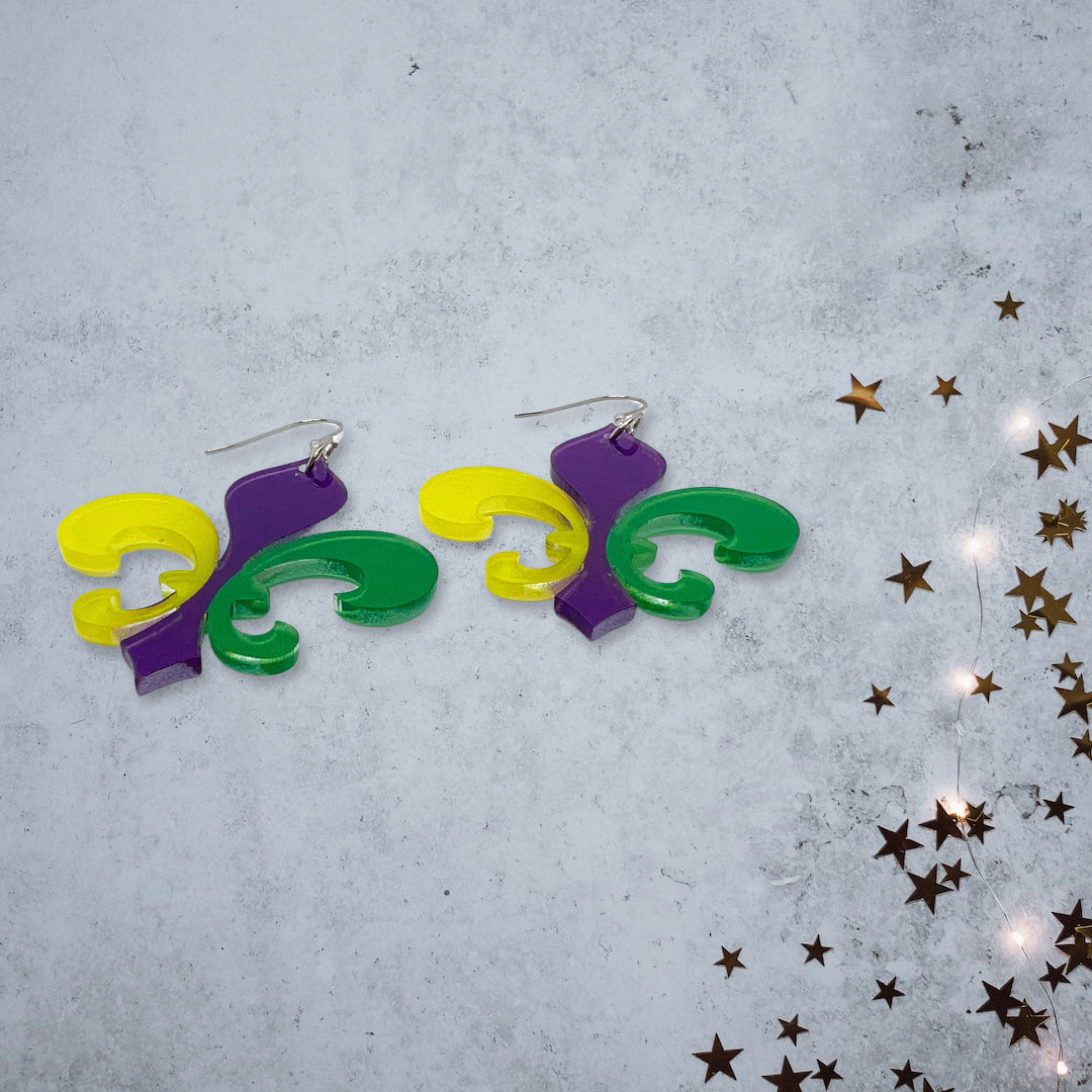 Fleur de Lis Dangle Earrings: Sparkle & Celebrate Mardi Gras in Style! - Rhythms of Grace Creative