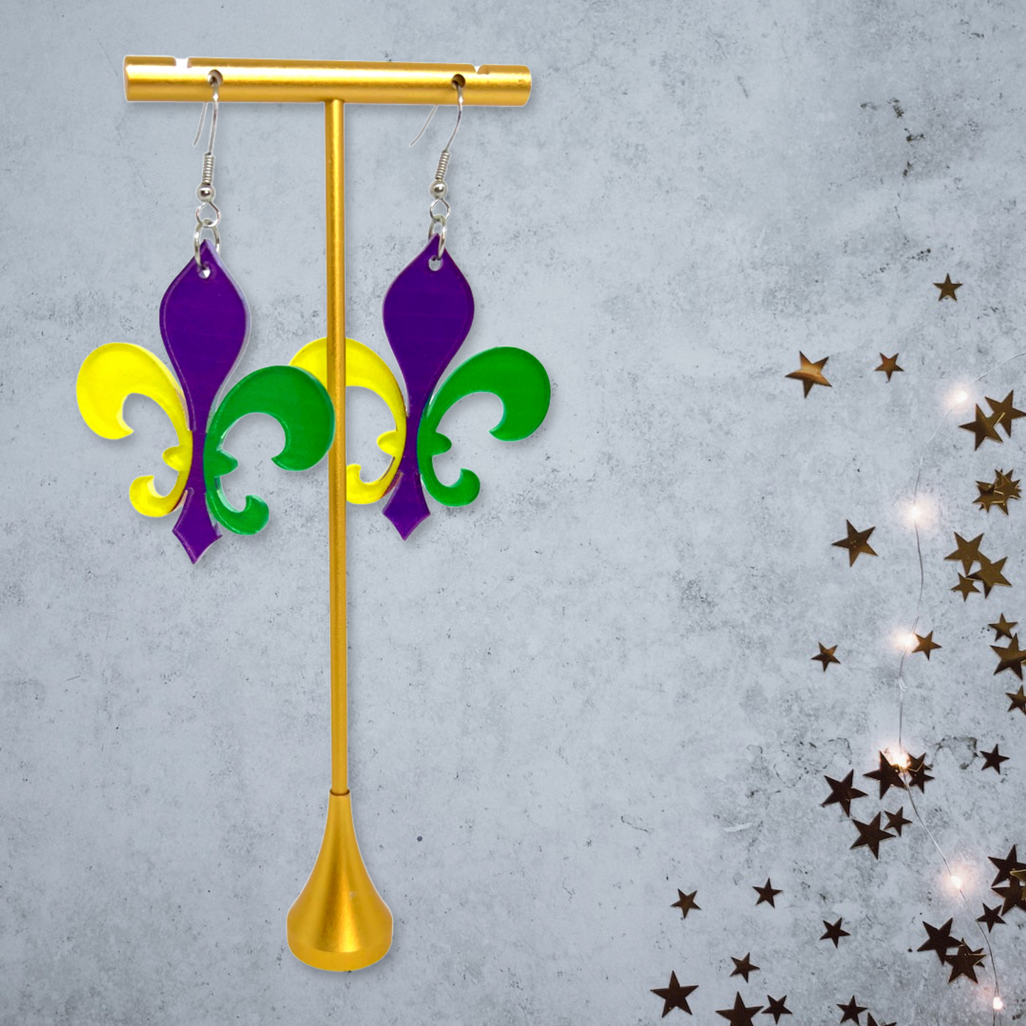 Fleur de Lis Dangle Earrings: Sparkle & Celebrate Mardi Gras in Style! - Rhythms of Grace Creative