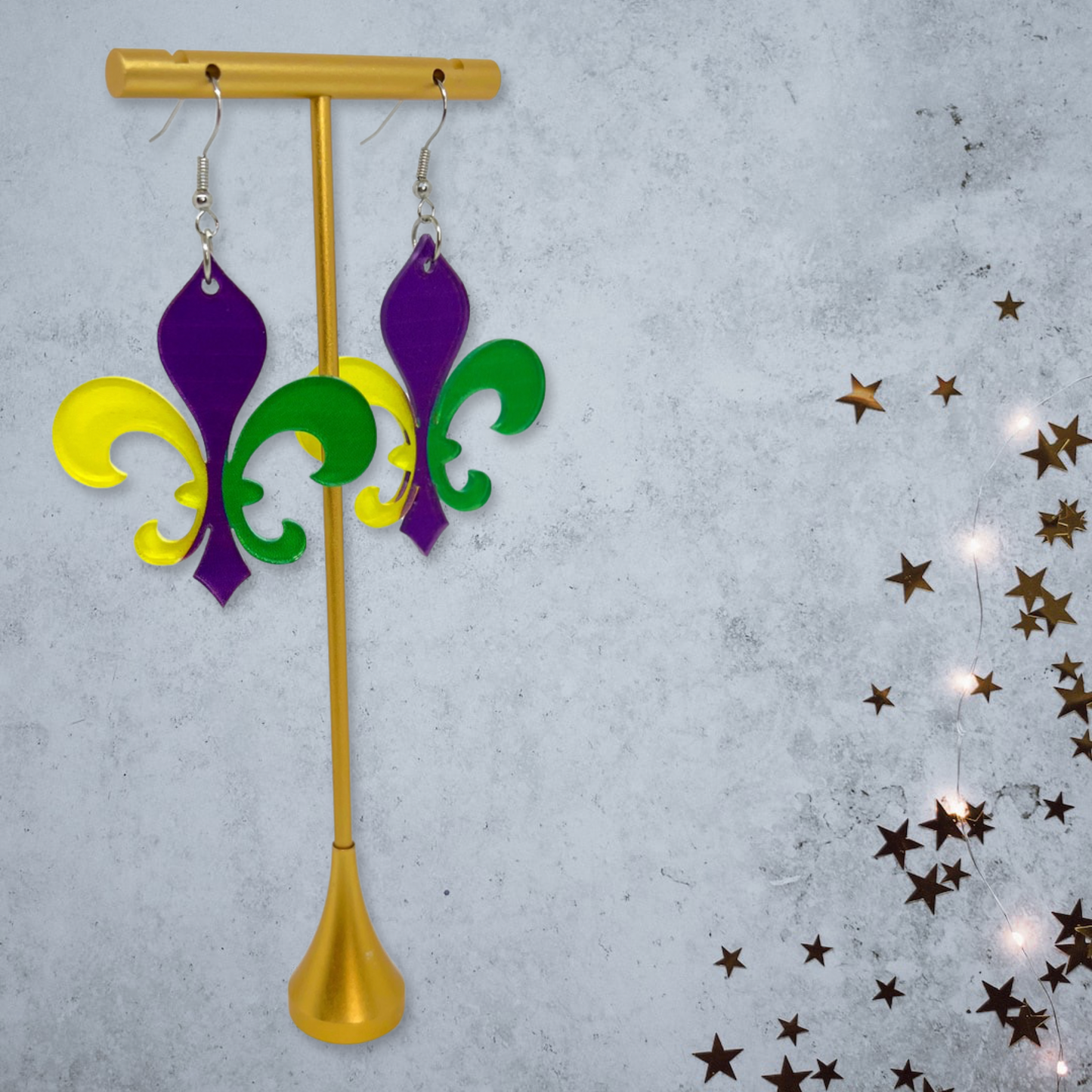Fleur de Lis Dangle Earrings: Sparkle & Celebrate Mardi Gras in Style! - Rhythms of Grace Creative