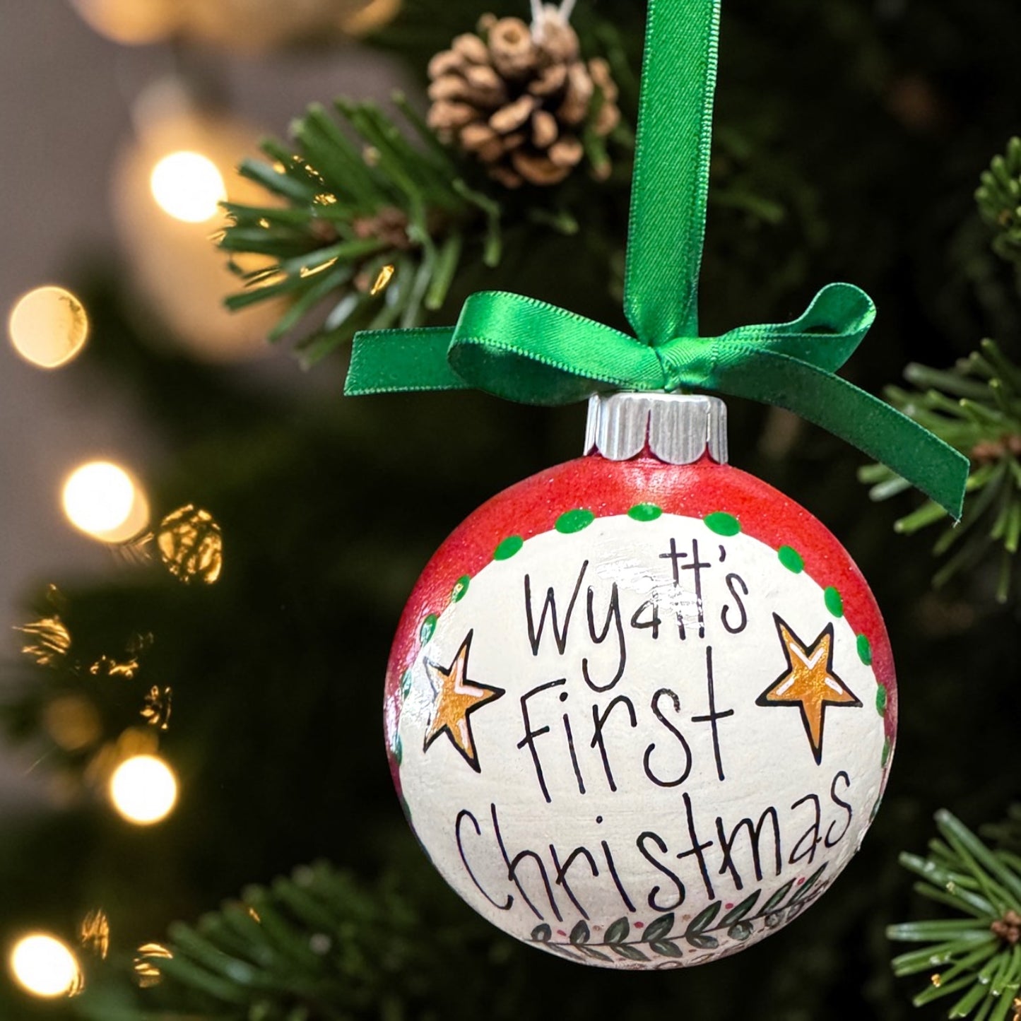 Baby’s First Christmas Ornament | Personalized Keepsake Bauble | Hand-Painted Sparkly Holiday Decoration