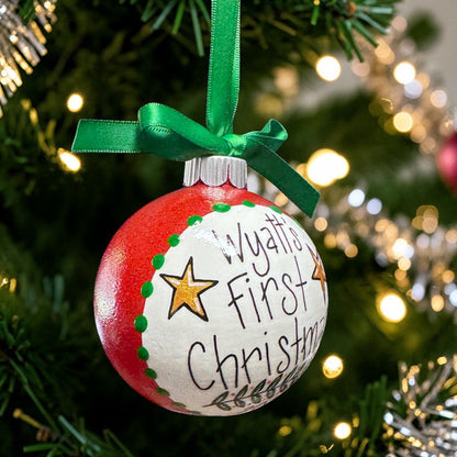 Baby’s First Christmas Ornament | Personalized Keepsake Bauble | Hand-Painted Sparkly Holiday Decoration