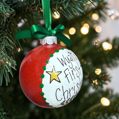 Baby’s First Christmas Ornament | Personalized Keepsake Bauble | Hand-Painted Sparkly Holiday Decoration