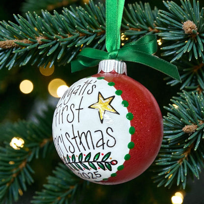 Baby’s First Christmas Ornament | Personalized Keepsake Bauble | Hand-Painted Sparkly Holiday Decoration