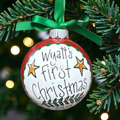 Baby’s First Christmas Ornament | Personalized Keepsake Bauble | Hand-Painted Sparkly Holiday Decoration