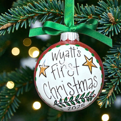 Baby’s First Christmas Ornament | Personalized Keepsake Bauble | Hand-Painted Sparkly Holiday Decoration