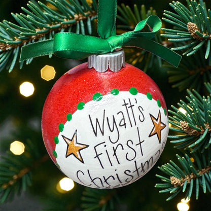 Baby’s First Christmas Ornament | Personalized Keepsake Bauble | Hand-Painted Sparkly Holiday Decoration