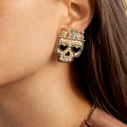 Rhinestone Skull Earrings - Halloween Earrings, Skeleton Earrings, Halloween Skull, Halloween Earrings, Sugar Skull, Day of the Dead - Rhythms of Grace Creative