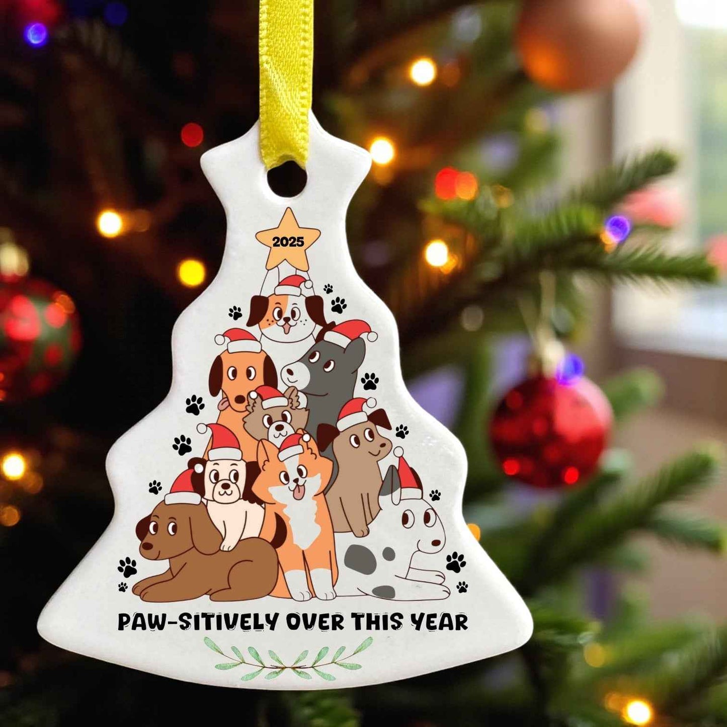 Paw-sitively Over This Year: Dog Tree Ceramic Ornament 2025