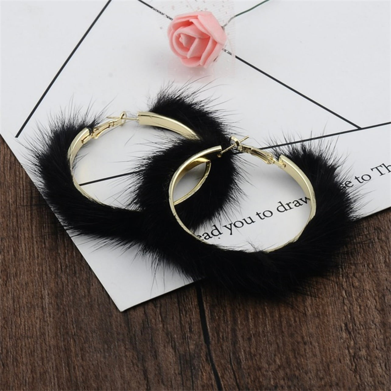 Fur Real Chic – Black & Gold Hoop Earrings