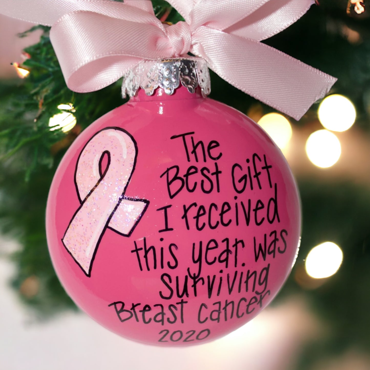 Christmas Ornament: "The Best Gift I Received This Year Was Surviving Breast Cancer"