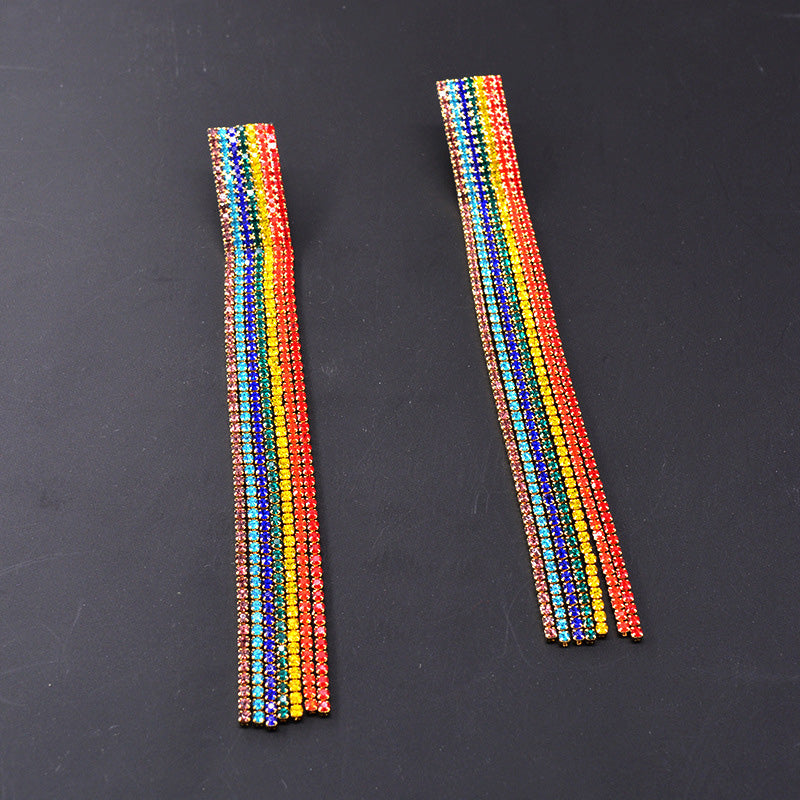 Catch the Rainbow: Oversized Rhinestone Dangle Earrings! 🌈