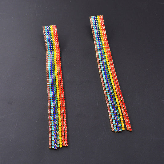 Catch the Rainbow: Oversized Rhinestone Dangle Earrings! 🌈