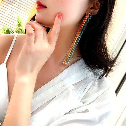 Catch the Rainbow: Oversized Rhinestone Dangle Earrings! 🌈