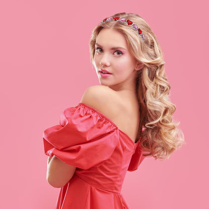 Sweeten Your Style: Pink and Red Heart Rhinestone Headband! 💖